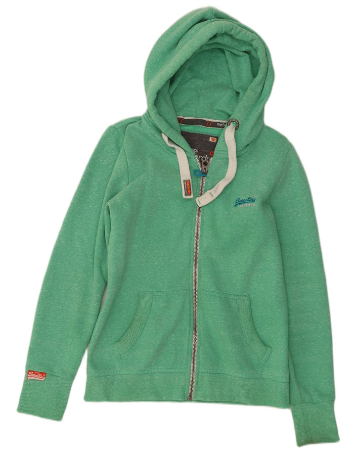 Maglione con cappuccio e zip da donna SUPERDRY UK 14 Grande poliestere screziato verde