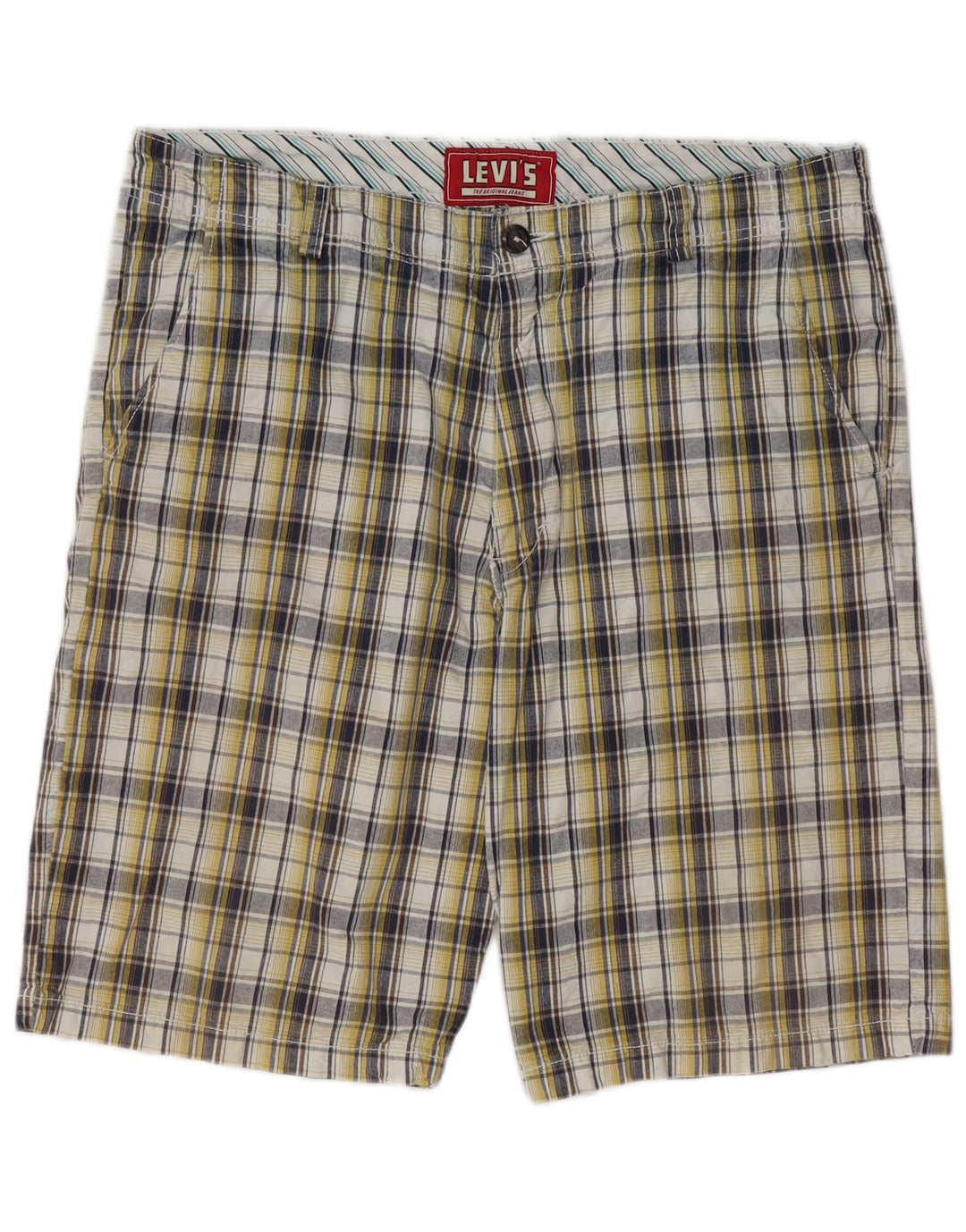 LEVI'S Mens Chino Shorts W36 Large Yellow Check Cotton