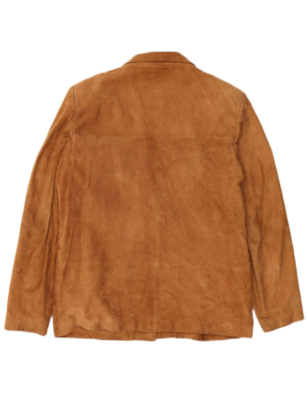 Giacca blazer vintage da donna in pelle scamosciata a 3 bottoni IT 48 XL in pelle beige