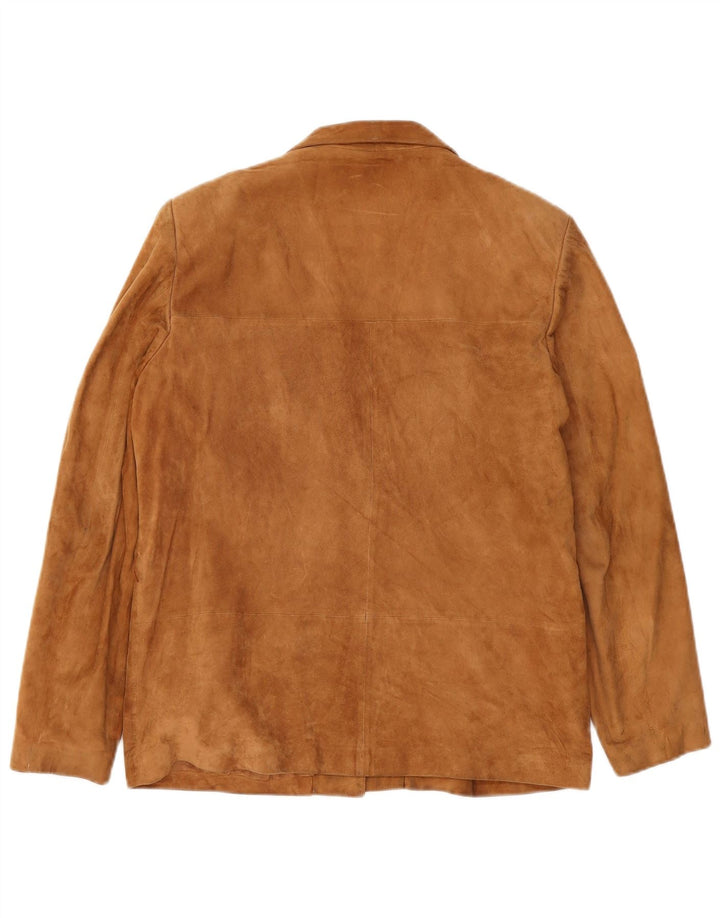 Giacca blazer vintage da donna in pelle scamosciata a 3 bottoni IT 48 XL in pelle beige