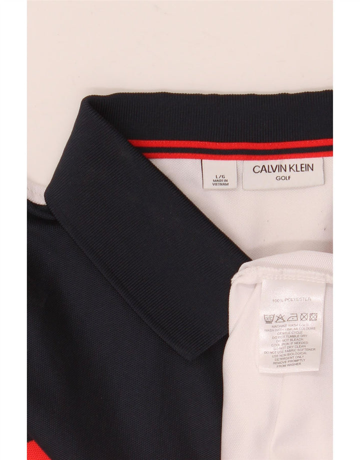 Polo da uomo Calvin Klein grande in poliestere color block bianco