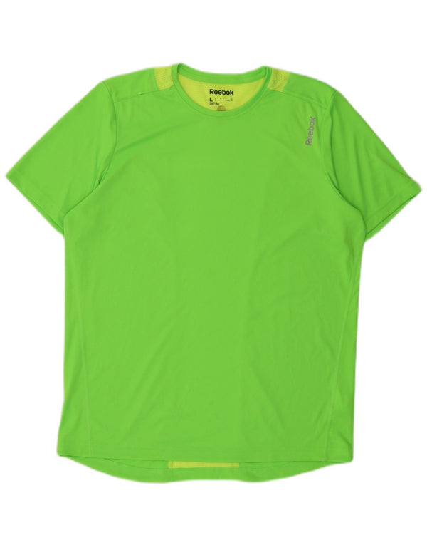 Reebok Mens T-Shirt Top Large Green Colourblock Polyester
