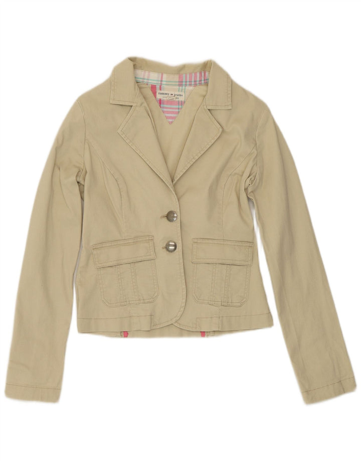 Giacca blazer a 2 bottoni da donna Tommy Hilfiger UK 12 Cotone beige medio