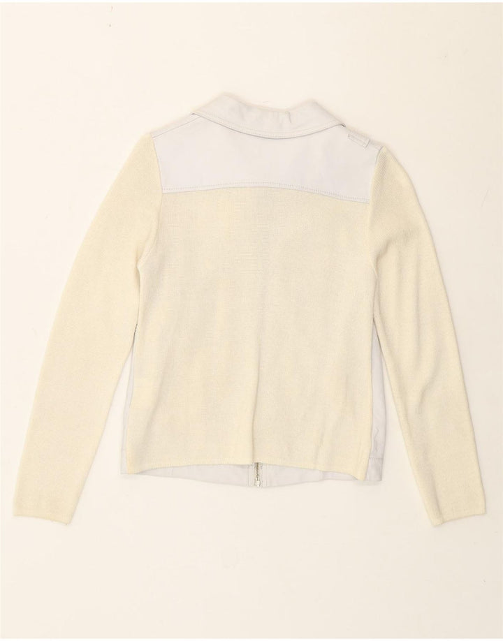 Giacca da motociclista vintage da donna UK 8 piccola in acrilico color block bianco sporco