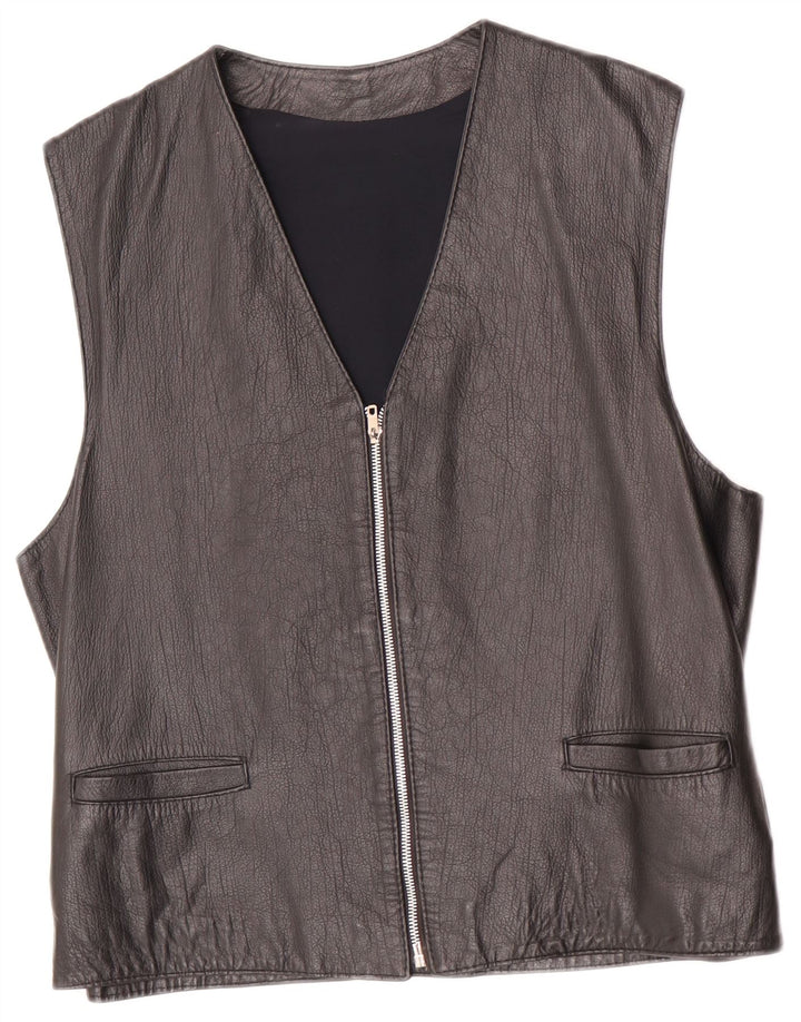 Gilet in pelle vintage da uomo UK 36 piccolo nero