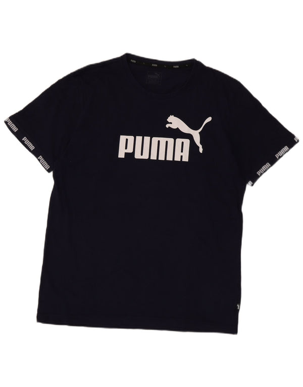 T-shirt grafica da uomo Puma Top Large in cotone blu navy