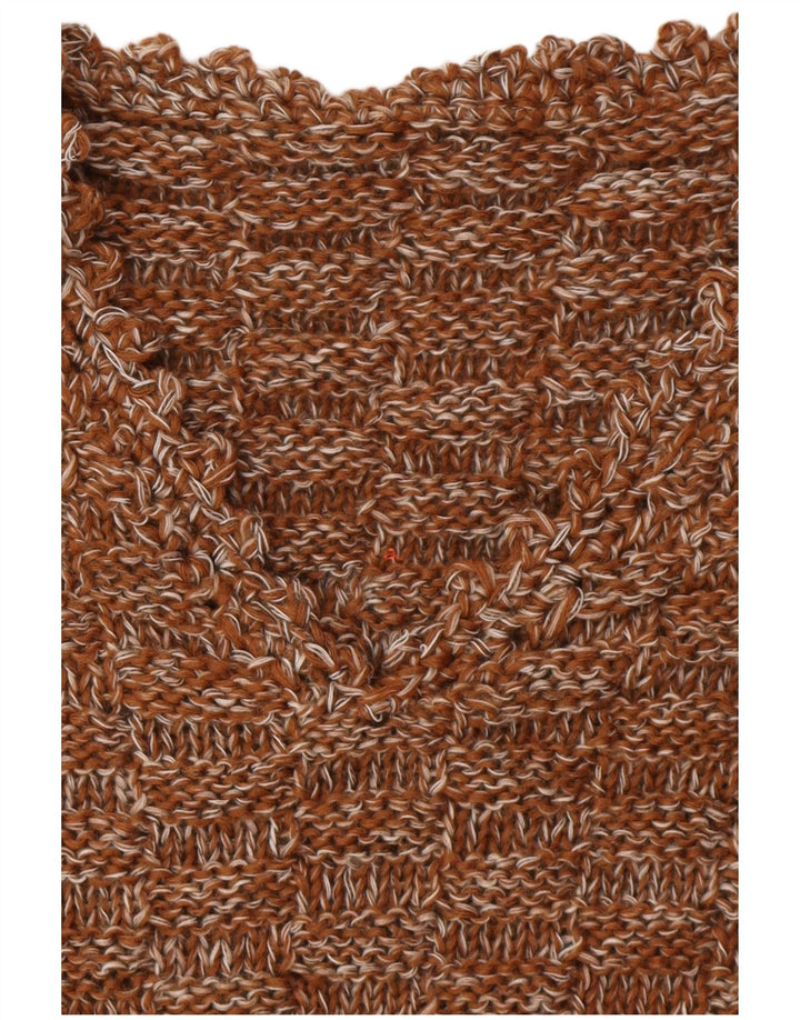 Maglione maglione con scollo a V da donna VINTAGE UK 16 grande marrone screziato