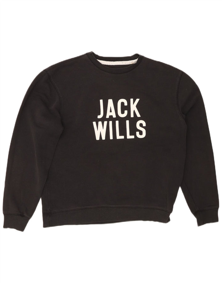 JACK WILLS Felpa grafica da uomo Maglione medio cotone nero