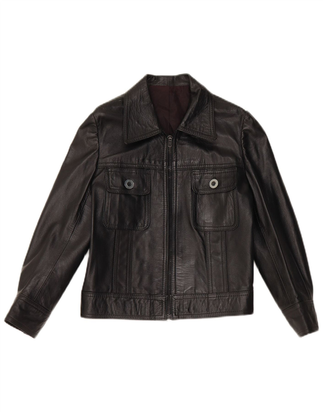 Giacca in pelle corta da donna vintage UK 10 piccola pelle nera