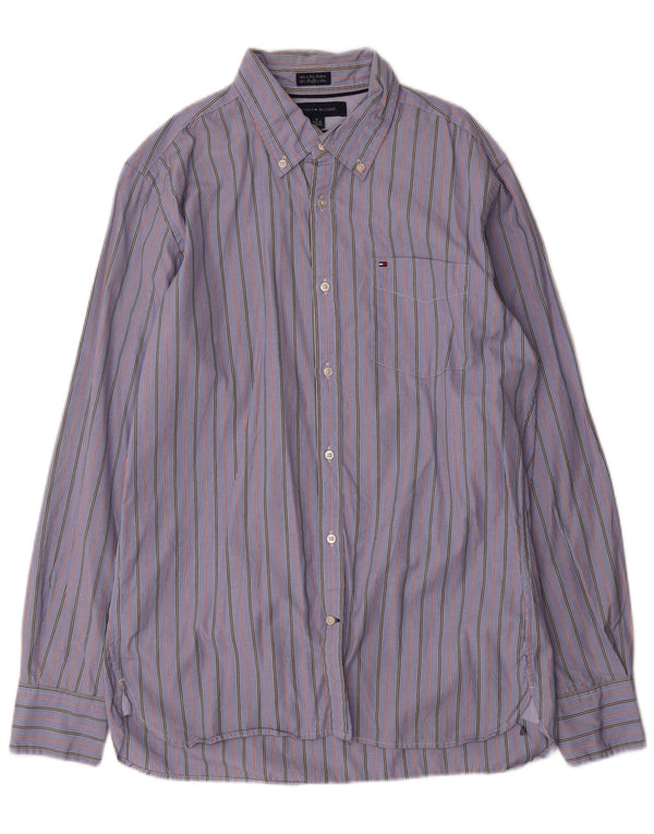Camicia da uomo su misura Tommy Hilfiger taglia 15 1/2 16 a righe blu medio