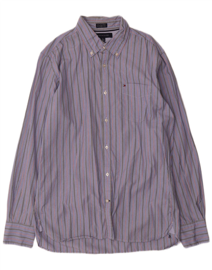 Camicia da uomo su misura Tommy Hilfiger taglia 15 1/2 16 a righe blu medio