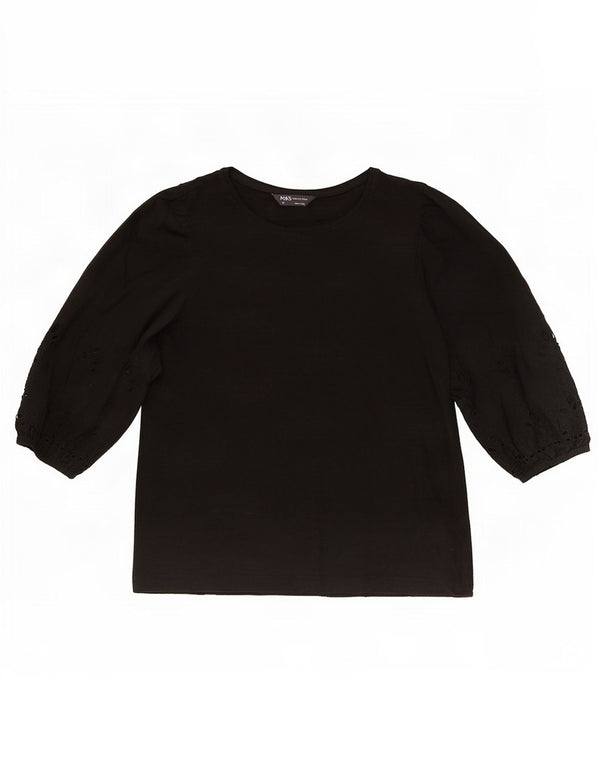 Top in camicetta con maniche a 3/4 da donna Marks & Spencer UK 12 cotone nero medio