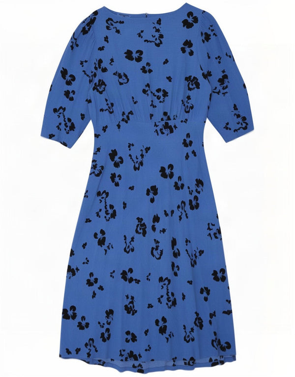 Abito impero da donna Marks & Spencer a mezza manica UK 14 Blu medio floreale