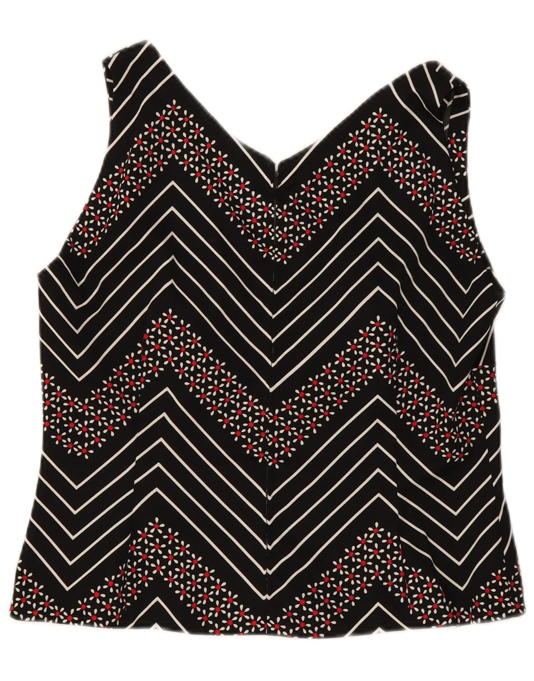 Camicetta senza maniche corta da donna vintage UK 12 Chevron medio nero