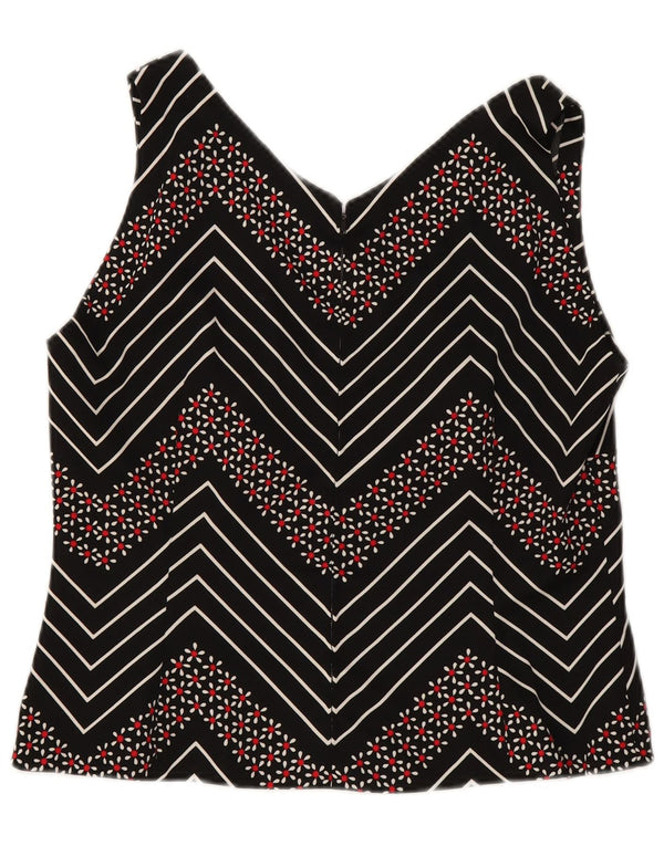 Camicetta senza maniche corta da donna vintage UK 12 Chevron medio nero