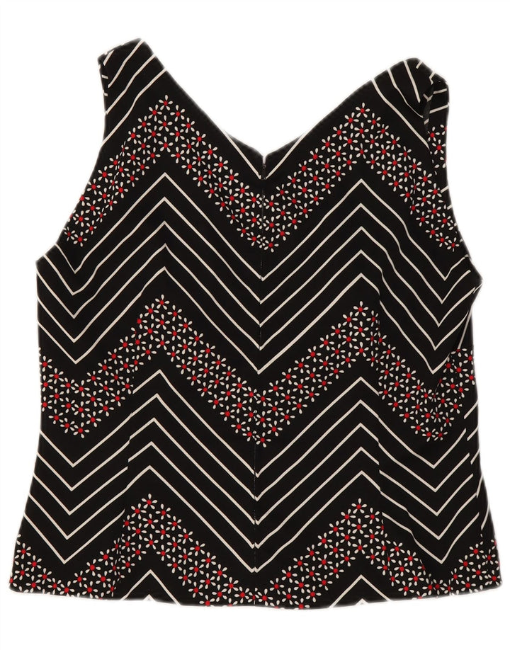 Camicetta senza maniche corta da donna vintage UK 12 Chevron medio nero
