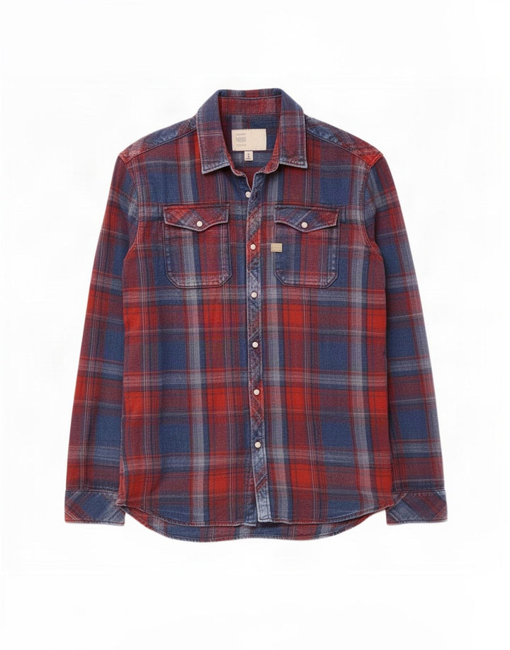 Camicia da uomo G-Star in cotone a quadri blu medio