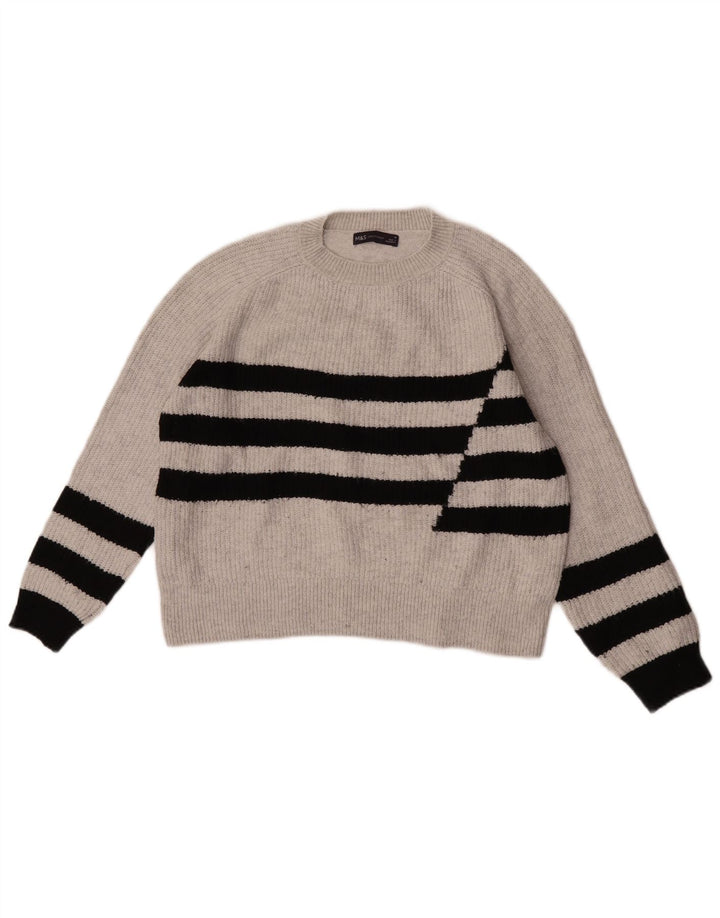 Maglione maglione girocollo da donna Marks & Spencer UK 14 Grigio medio a righe