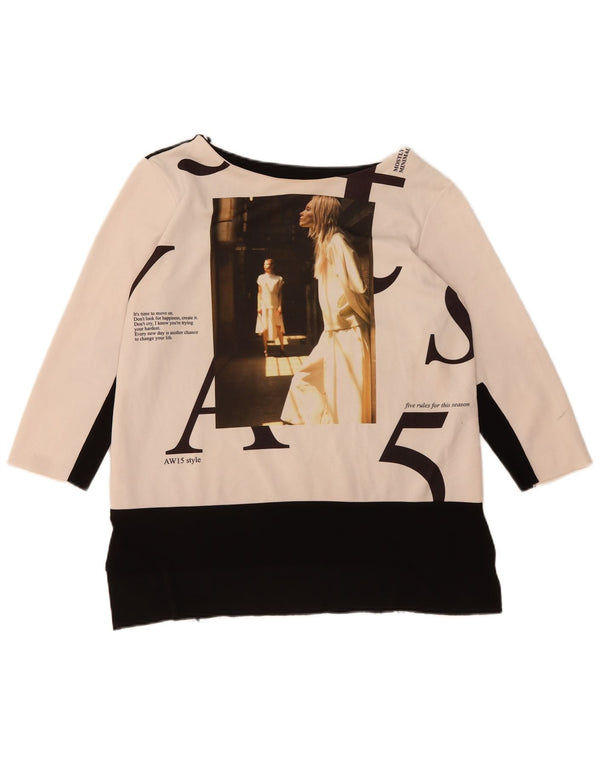 Top Zara da donna con grafica manica 3/4 UK 16 grande color block bianco sporco