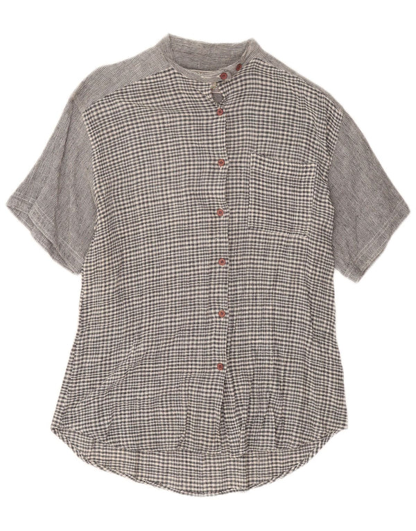 Camicia a maniche corte da donna Amaranto UK 14 Cotone a quadri grigio medio
