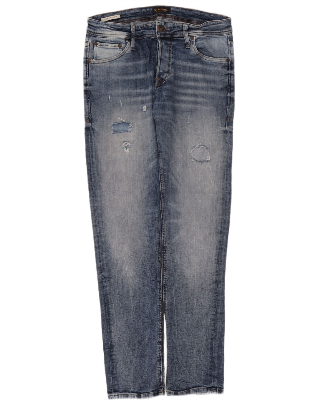 Jack & Jones Uomo GLENN Jeans slim effetto consumato W32 L32 cotone blu