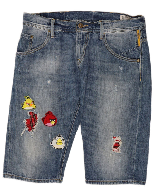Meltin' Pot Pantaloncini di jeans invecchiati Angry Birds da uomo W29 in cotone blu medio