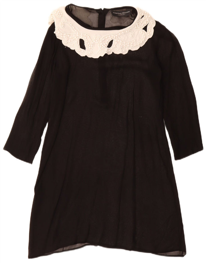 CRISTINA GAVIOLI Abito da donna a trapezio trasparente UK 10 piccolo nero