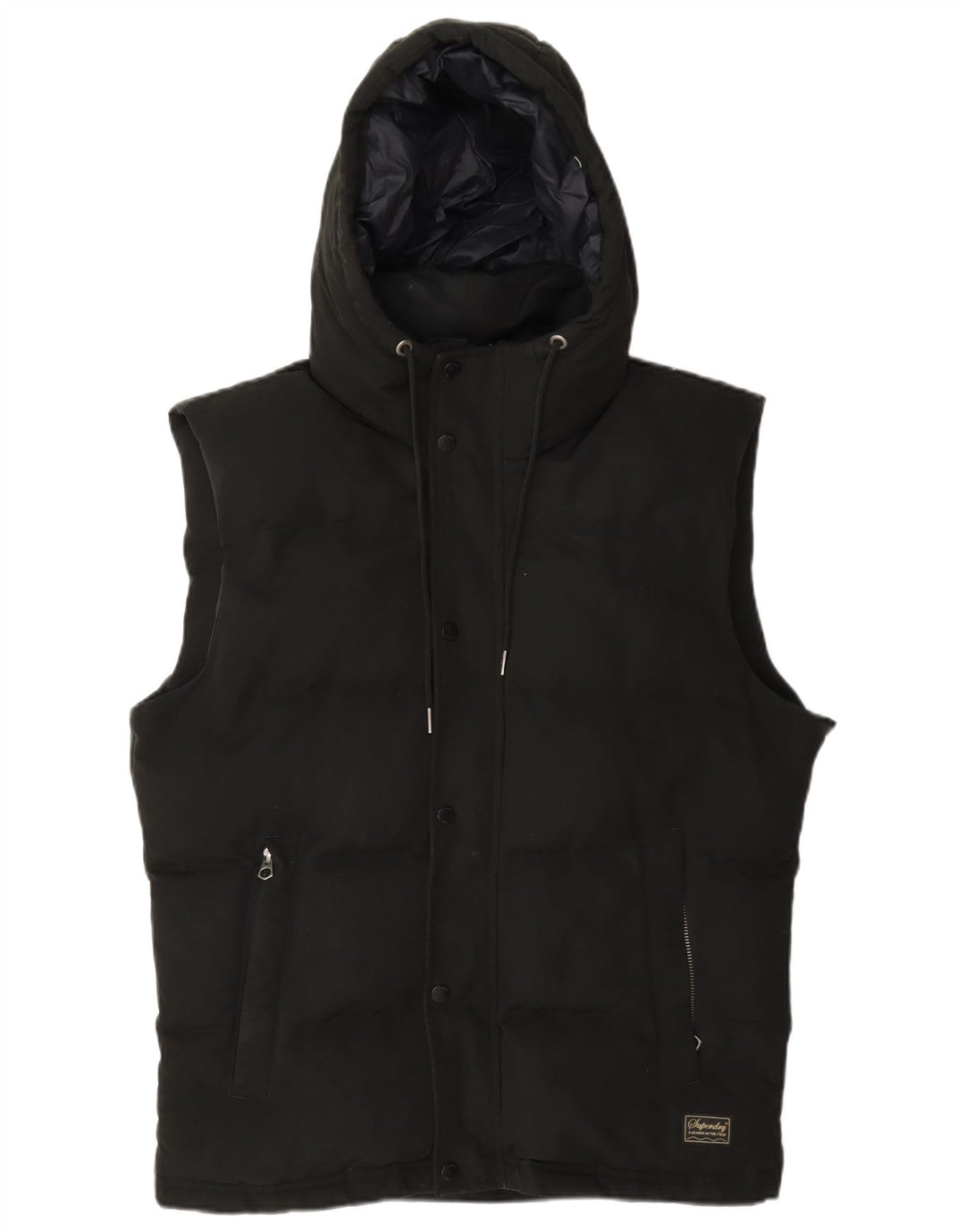 Gilet imbottito con cappuccio da uomo Superdry UK 40 grande poliestere nero