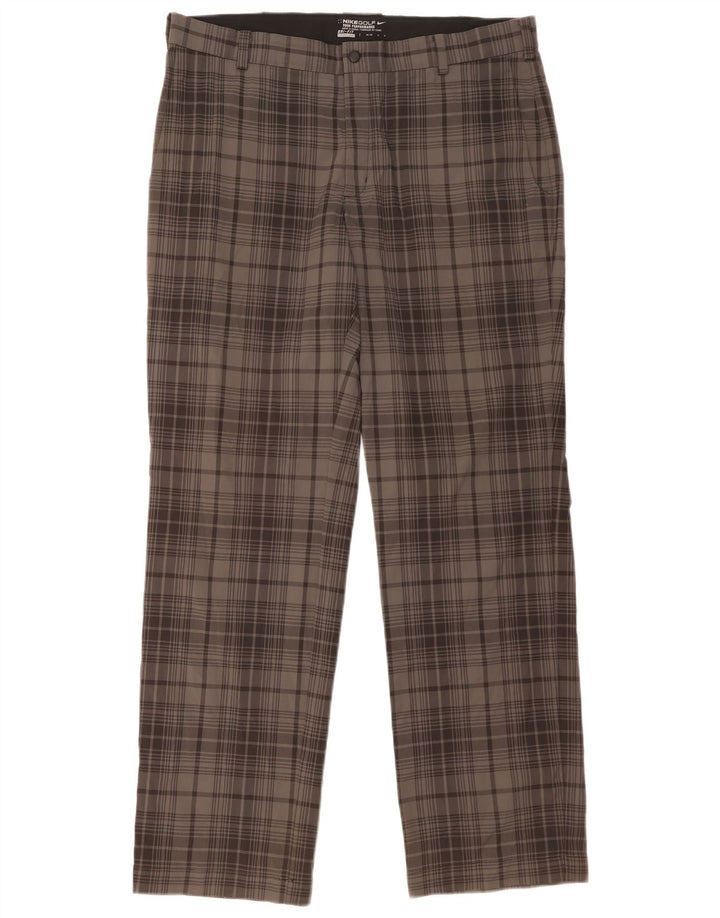 Pantaloni chino dritti NIKE Dri Fit da uomo W36 L32 poliestere a quadri grigi