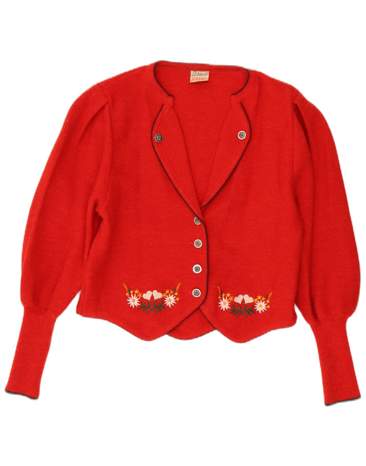 Maglione cardigan da donna vintage EU 42 grande lana floreale rossa