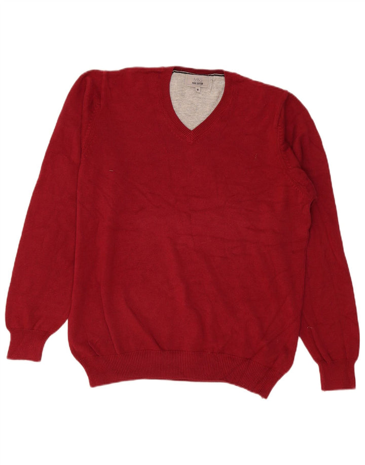 Maglione da uomo con scollo a V Marks & Spencer in cotone rosso medio