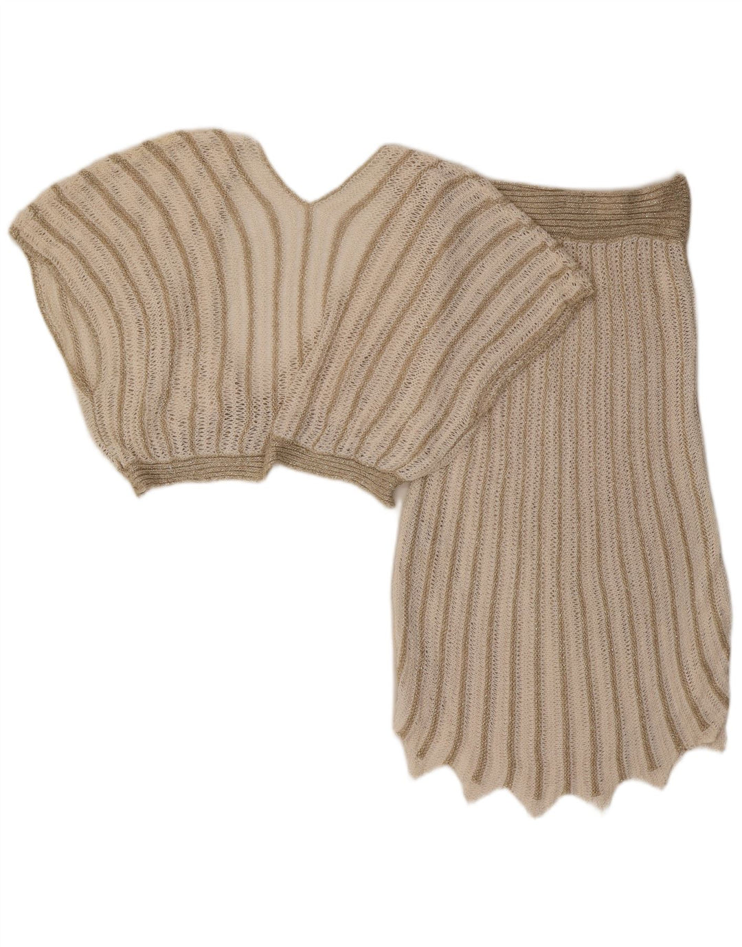 Set gonna vintage da donna in 2 pezzi UK 8 piccolo W26 acrilico a strisce beige