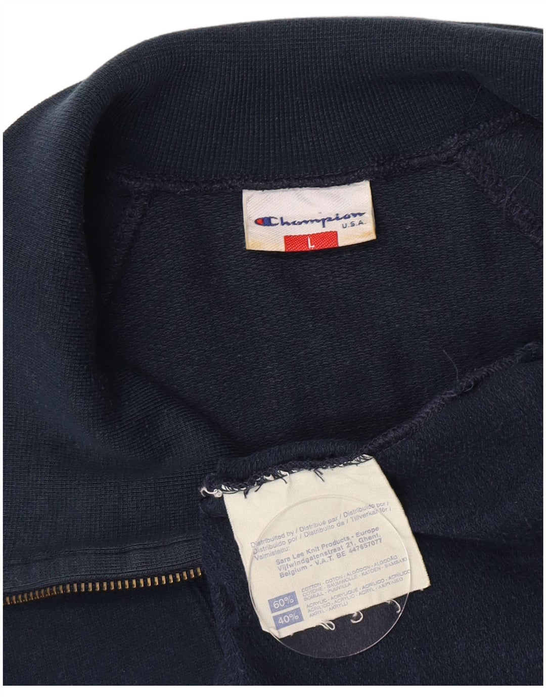 Champion Top da uomo con zip e collo grafico a maniche lunghe, grande, color block blu navy