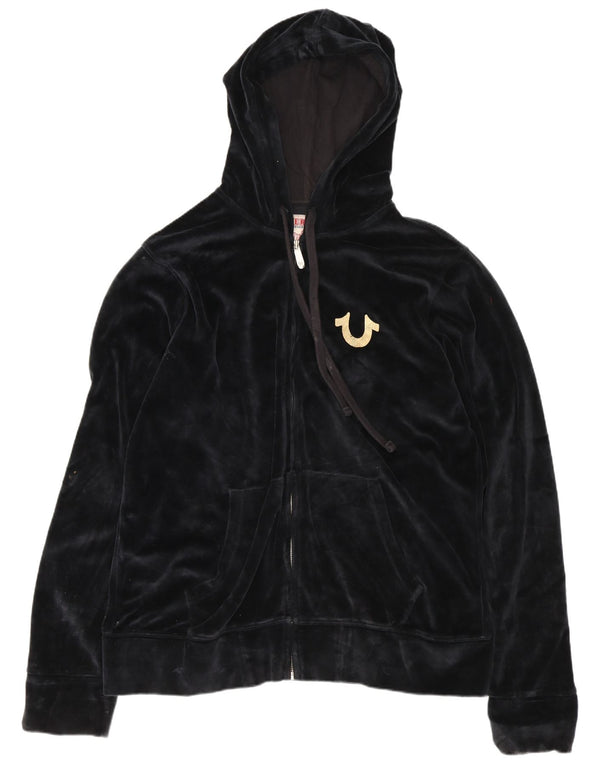 Maglione con cappuccio e zip da donna True Religion UK 18 XL cotone nero