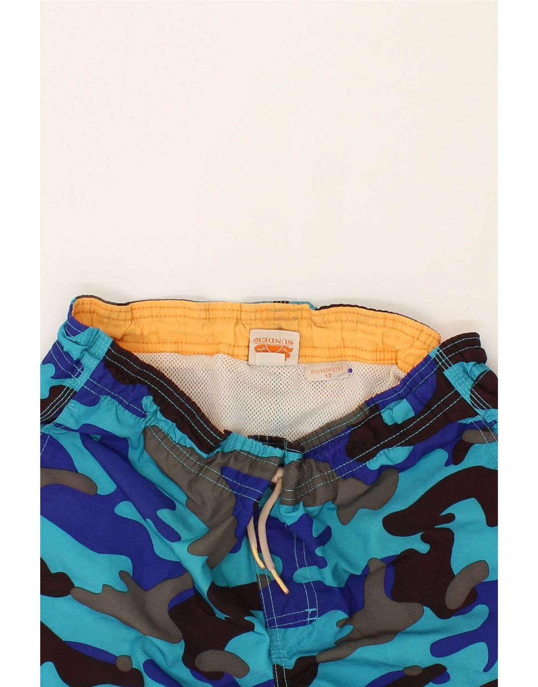 SUNDEK Boys Swimming Shorts 11-12 Years Blue Camouflage Polyester Vintage Sundek and Second-Hand Sundek from Messina Hembry 