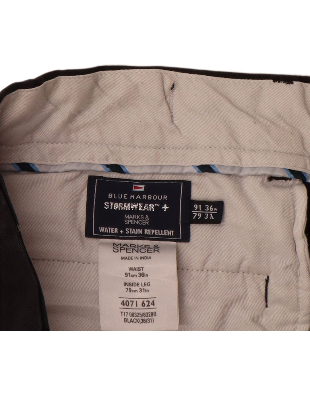 Pantaloni chino dritti Marks & Spencer da uomo blu Harbour W36 L31 neri