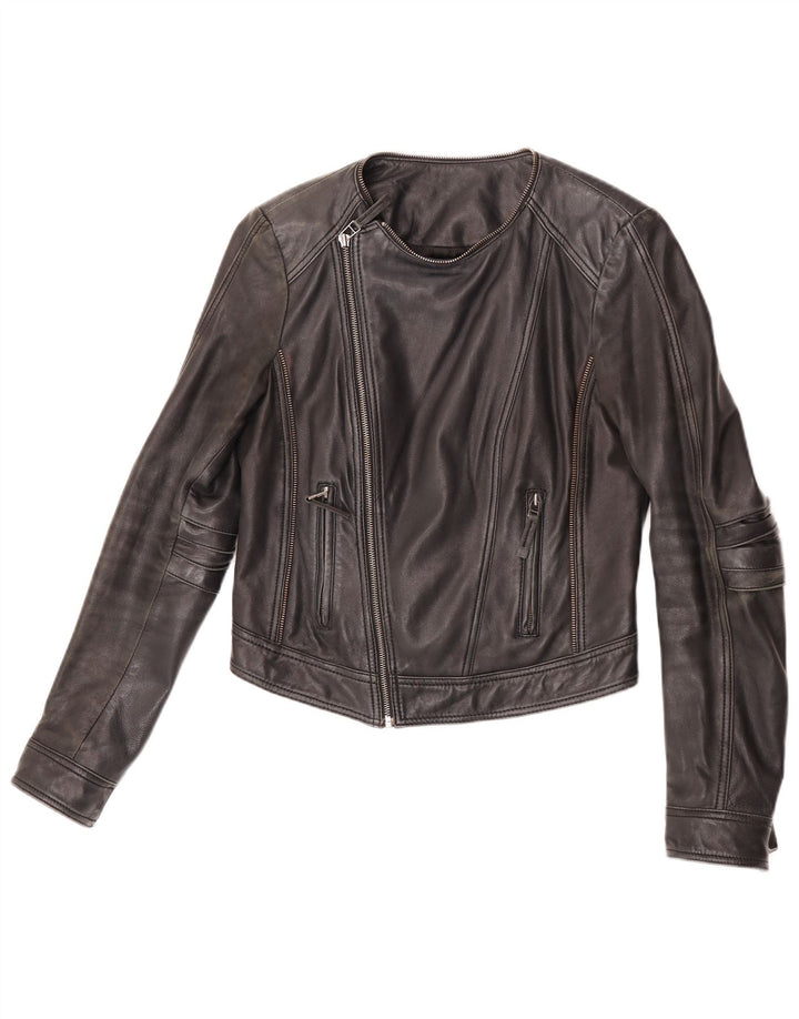 Giacca in pelle da motociclista corta da donna Max UK 12 Pelle nera media