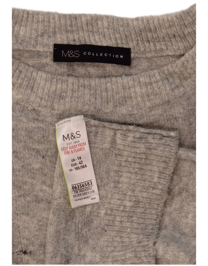 MARKS & SPENCER Maglione corto girocollo da donna UK 14 Large Grigio
