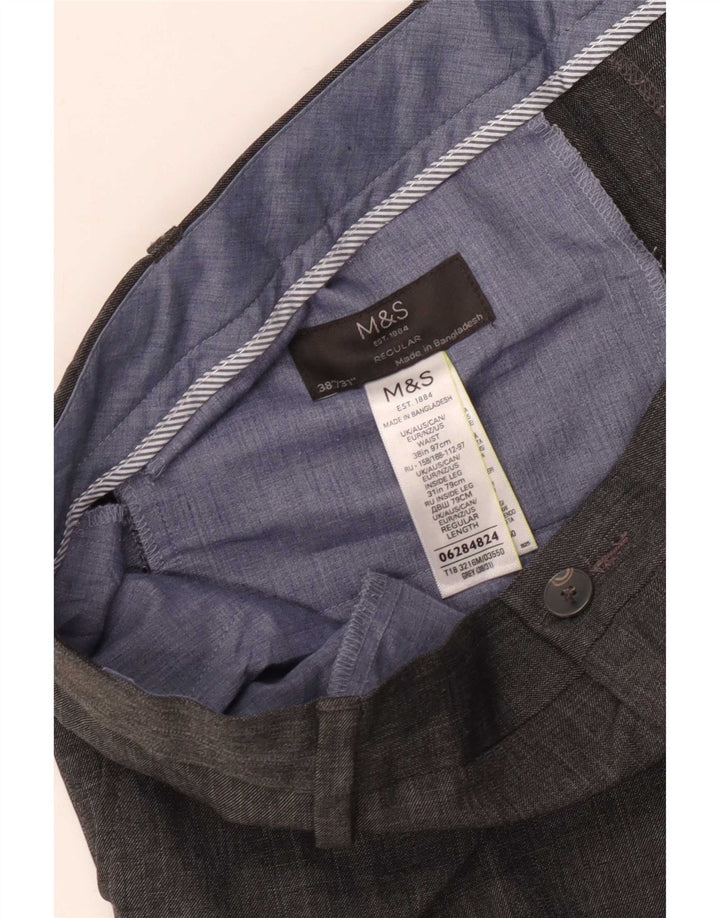 Pantaloni da abito regolari dritti da uomo Marks & Spencer W38 L31 poliestere grigio