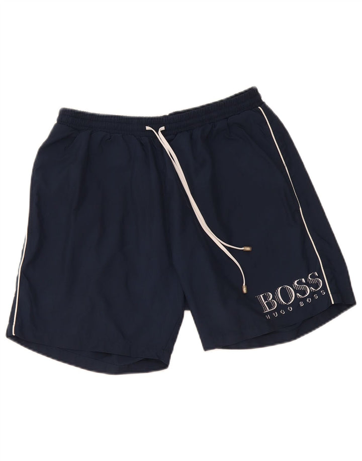 Pantaloncini sportivi grafici da uomo Hugo Boss medio poliestere blu navy