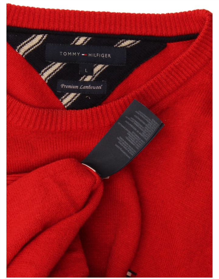 Tommy Hilfiger Uomo Maglione con scollo a barca Maglione grande lana d'agnello rossa