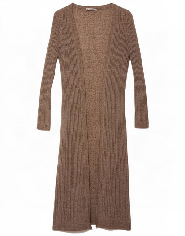 Maglione cardigan aperto a linea lunga da donna Zara UK 12 Marrone medio screziato