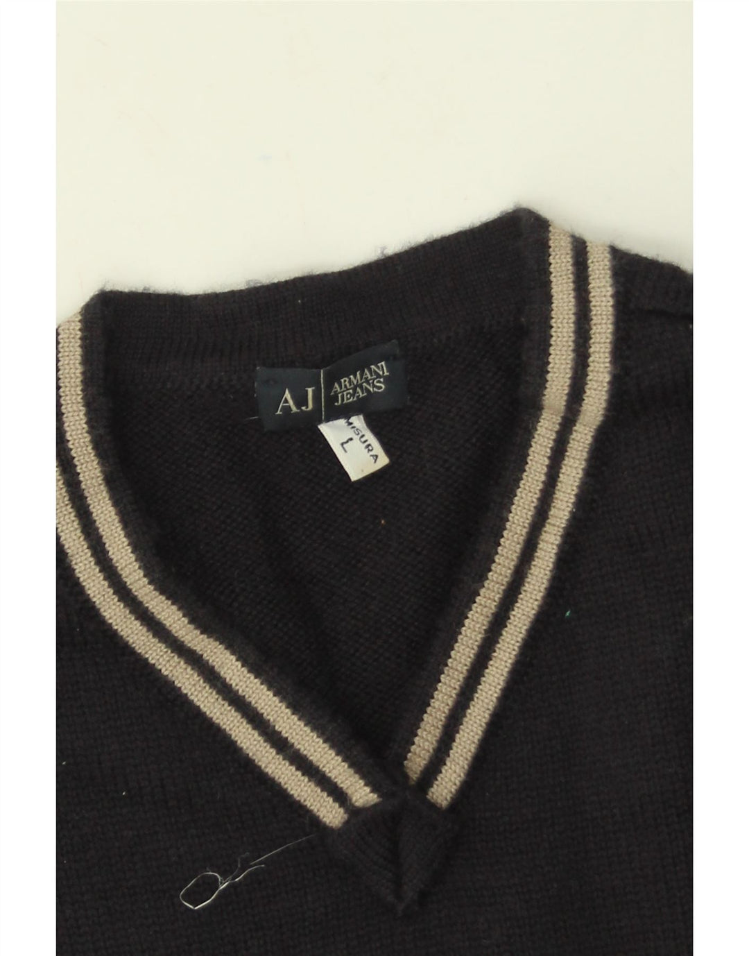 Armani Jeans Maglione da uomo con scollo a V, grande, in lana blu navy