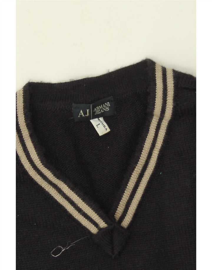 Armani Jeans Maglione da uomo con scollo a V, grande, in lana blu navy