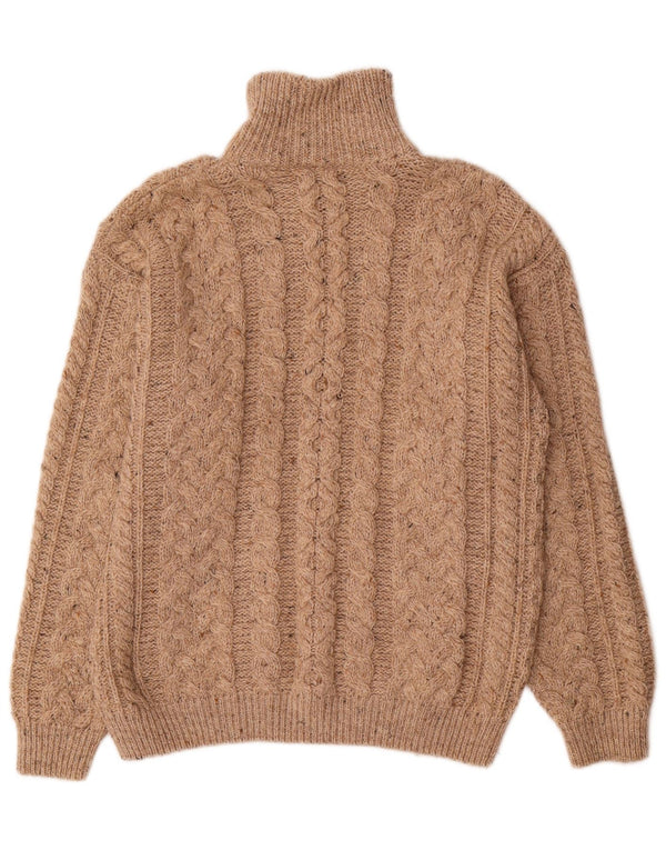 Carraig Donn Maglione da uomo con vestibilità ampia e collo con zip, piccolo, in lana vergine beige