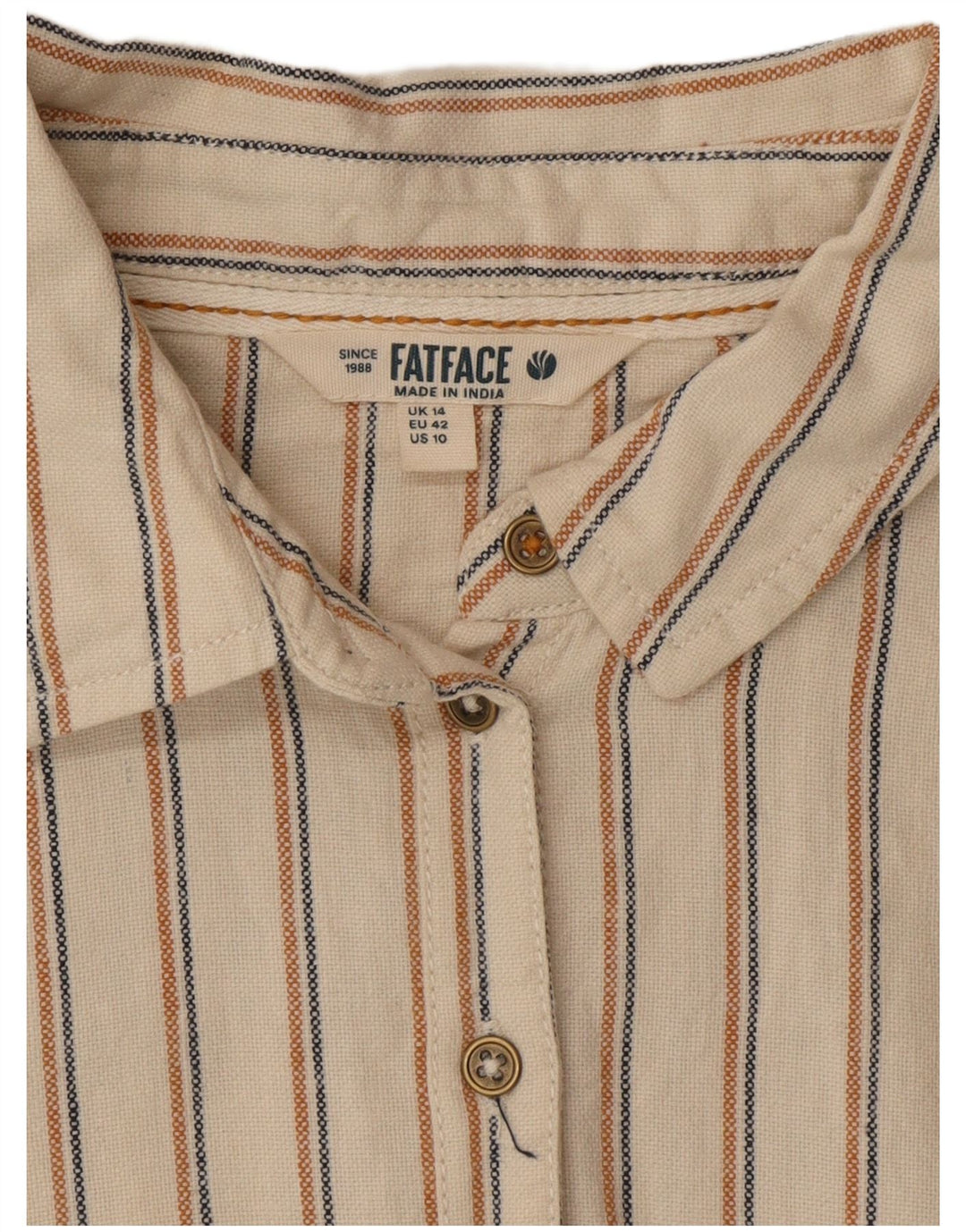 Manica corta da donna Fat Face UK 14 Large Beige Striped