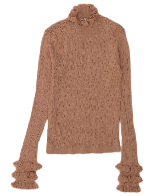 Top corto da donna Zara a maniche lunghe UK 10 piccolo in viscosa beige