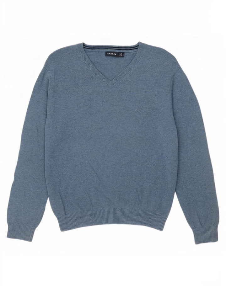 Maglione da uomo con scollo a V Nautica, grande cotone blu