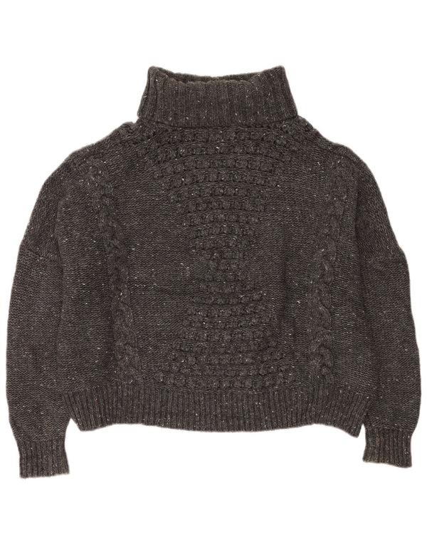 Superdry Womens Crop Roll Neck Jumper Sweater UK 16 Large Grey Flecked