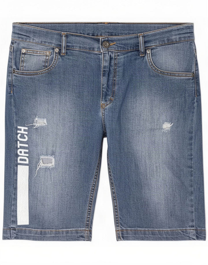 Datch Pantaloncini di jeans con grafica invecchiata da donna grandi W32 Blu